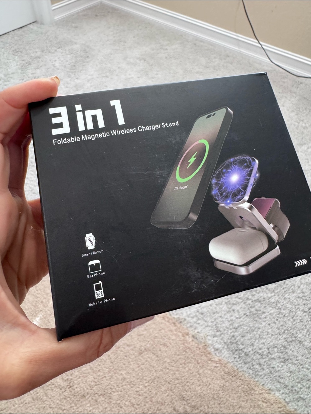 3 In 1 Wireless Charger Stand - Phone, Watch & Ear Phones / Foldable & Magnetic